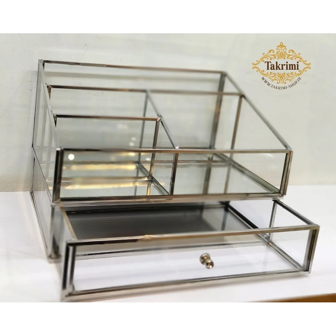 قیمت و خرید استند لوازم آرایشی جای لوازم آرایشی کشو دار نقره ای جنس اصلی ، شیشه و استیل خالص ( تولیدی تکریمی شاپ ) | ابزار آرایشی | تجهیزات آرایشی | لوازم آرایشی | خارجی | اوریجینال | وارداتی_6ac541c76e1ae.jpeg
